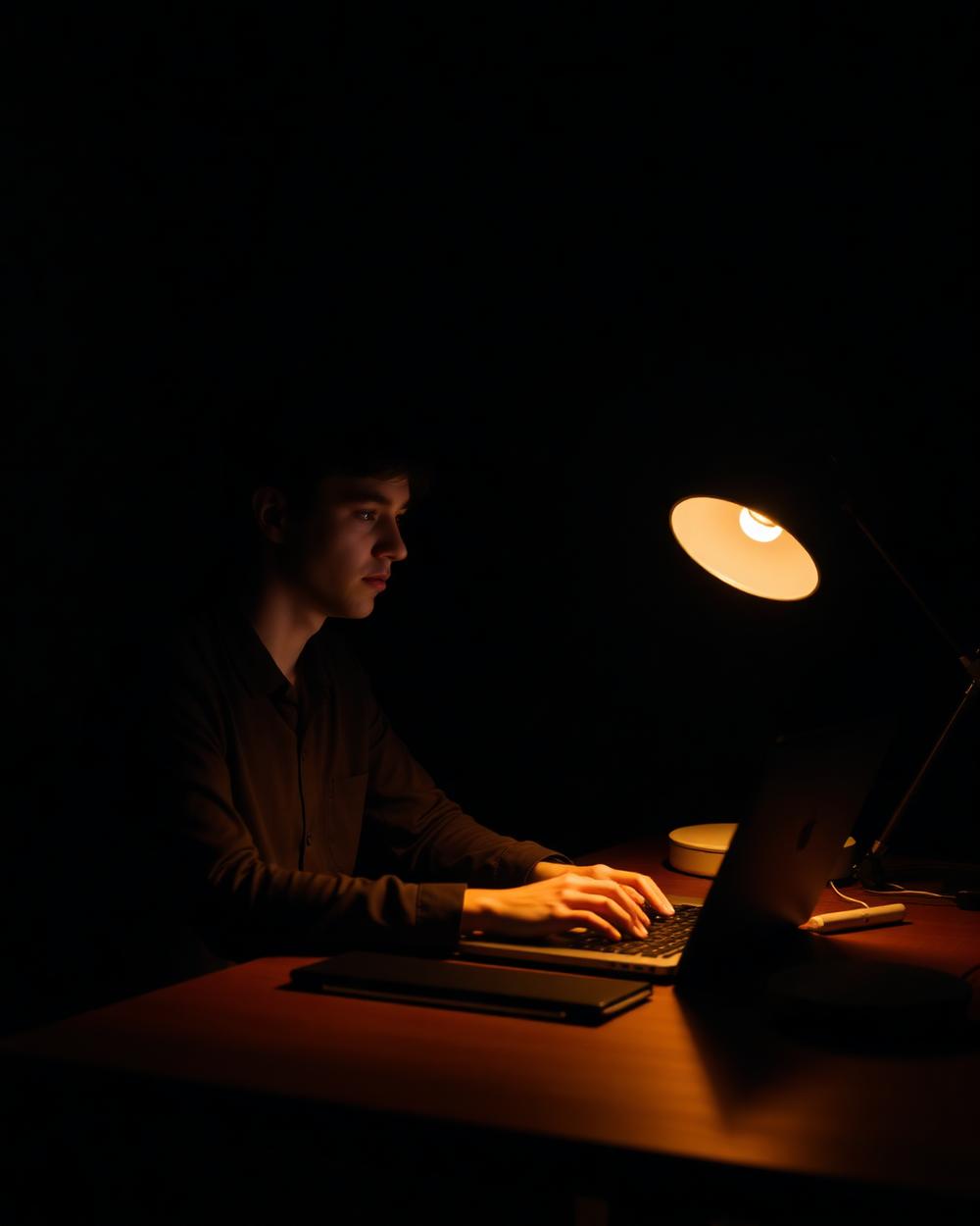 An entrepreneur working at a desk before sunrise